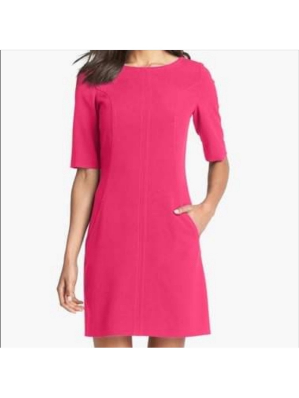 NWT Tahari Arthur S Levine Fuchsia Sheath Dress Gold Zipper Pockets 6P